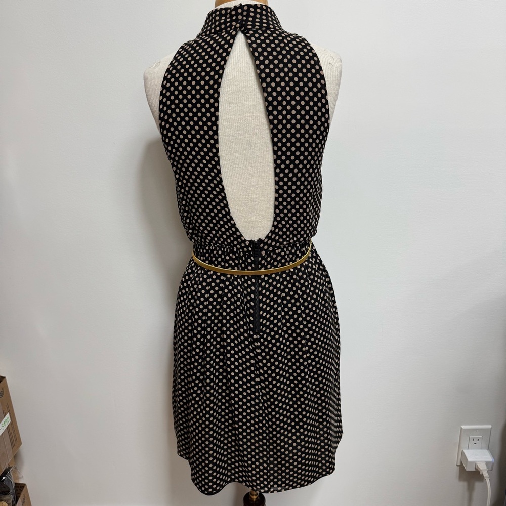 Alice + Olivia Mikeala High Neck Blouson Belt Mini Dress Silk Medium Polka Dots - Picture 6 of 16